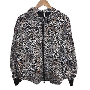 Free People Movement wind breaker Women Small Leopard Animal Print Hooded Zip Up